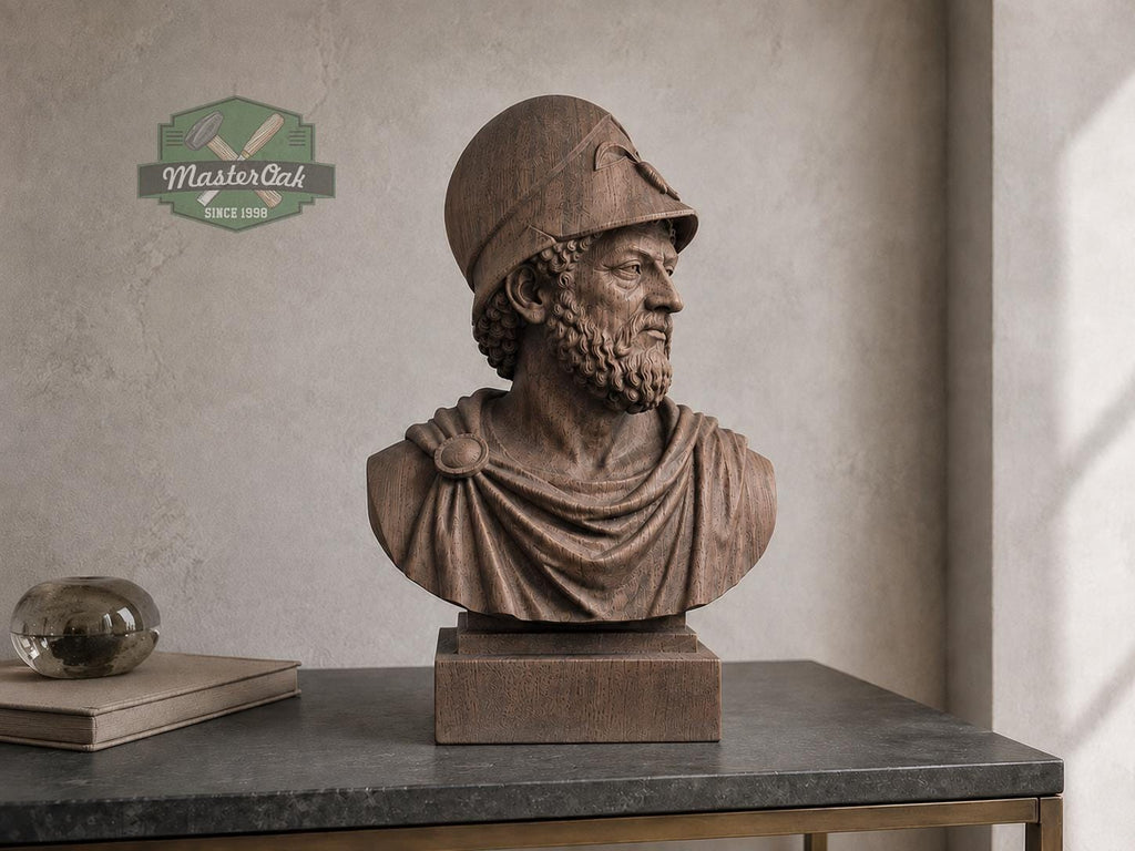 Pericles Bust, Hand-Finished Wood Sculpture | Ancient Athens Decor