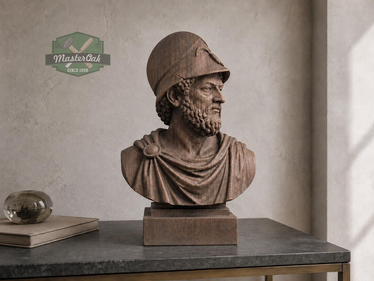 Pericles Bust, Hand-Finished Wood Sculpture | Ancient Athens Decor