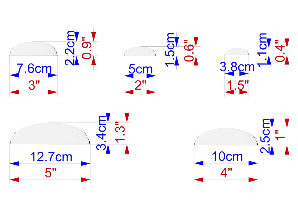 five different measurements of objects, each with its own scale in centimeters. The objects are labeled with their respective measurements, such as "7.6cm", "3.8cm", "10cm", "12.7cm", and "4.5cm". The image does not contain any redundancy or vague descriptions, and it does not include any additional information that would allow for a more detailed analysis of the objects or their context.