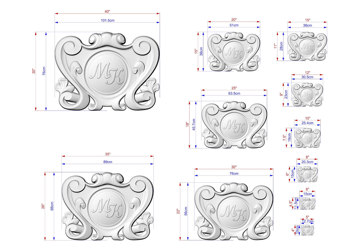 Personalized Carved Onlay, Central Wooden Cartouche for Luxury Decor, 1 pc, Unpainted, Home Wall Embellishments, wooden trims