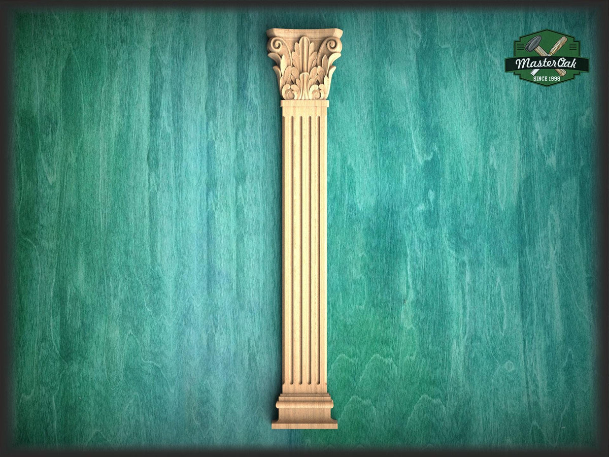 Corinthian pilaster column classic flute Ionic, Carved Wood Trim Post Pillars, 1pc, Unpainted