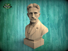 Load image into Gallery viewer, Nikola Tesla Bust, Hand-Finished Wood Sculpture | Inventor Decor
