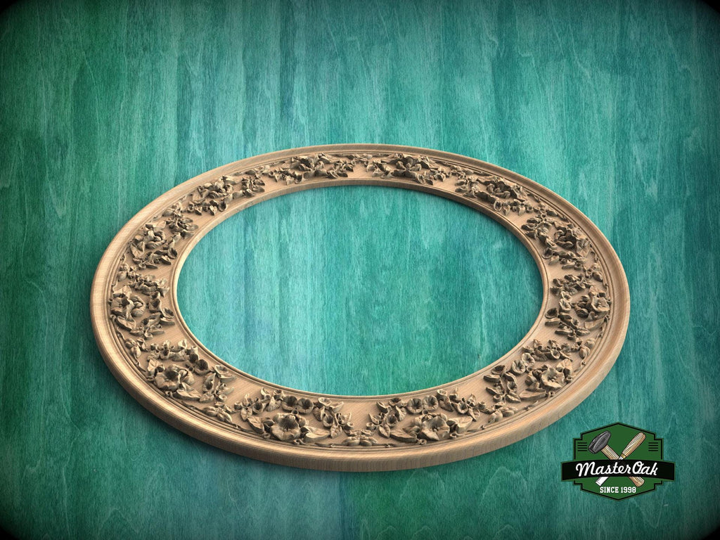 Antique-Style Circular Wood Frame with Floral Carvings for Elegant Interiors, 1 pc, Unpainted, Home Wall Embellishment, Carved Mirror Frame