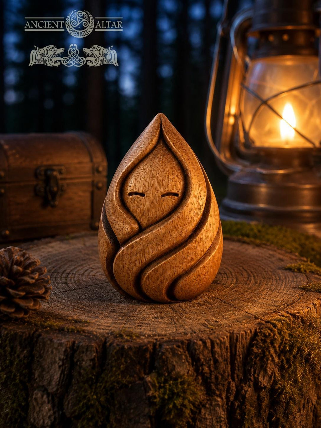 Forest Flame Spirit Figurine, Carved Oak Fire Guardian, Woodland Spirit Statue, Cozy Hearth Decor, Fantasy Nature Gift