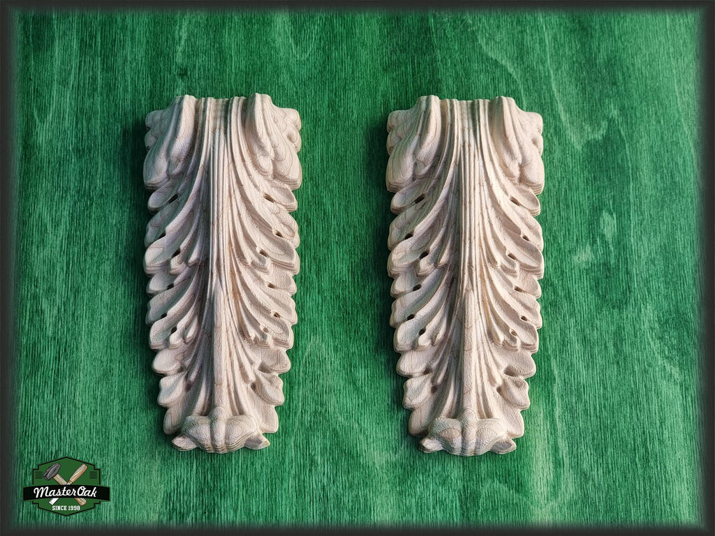 Carved Wooden Corbels: Acanthus Leaf Design, Unfinished Pair
