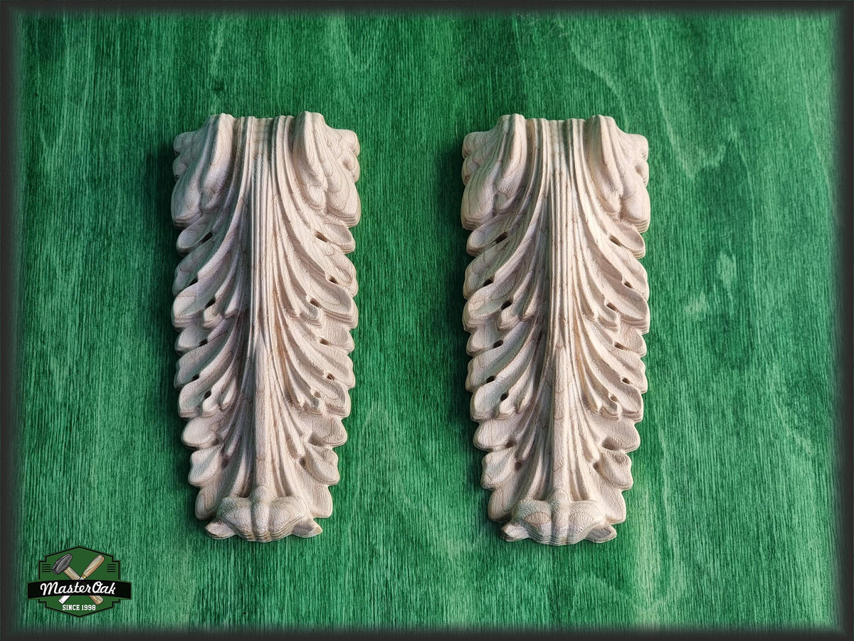 Carved Wooden Corbels: Acanthus Leaf Design, Unfinished Pair