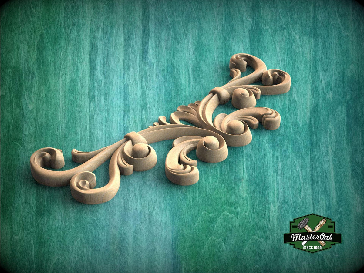 Grand Scroll Wood Applique – Ornamental Crest with Flowing Curves