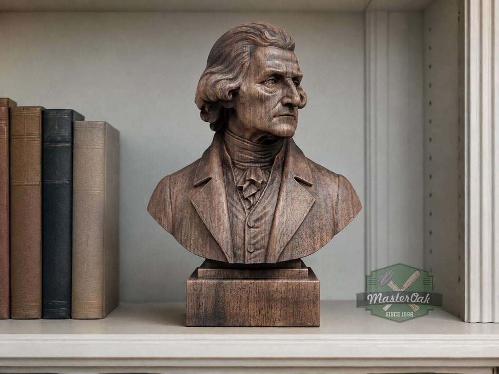 Thomas Jefferson Bust, Hand-Finished Wood Sculpture | American History Decor