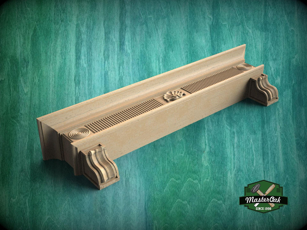 Natural Wood Mantel with Fluted and Scroll Design - Ideal for Interior Enhancement, 1 pc, Unpainted, Mantle with corbels, Floating Shelf