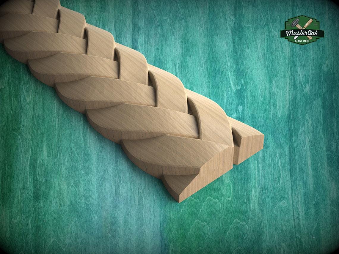 A wooden braid-like object is shown against a green background, with a logo for Master Oak visible in the top right corner.
