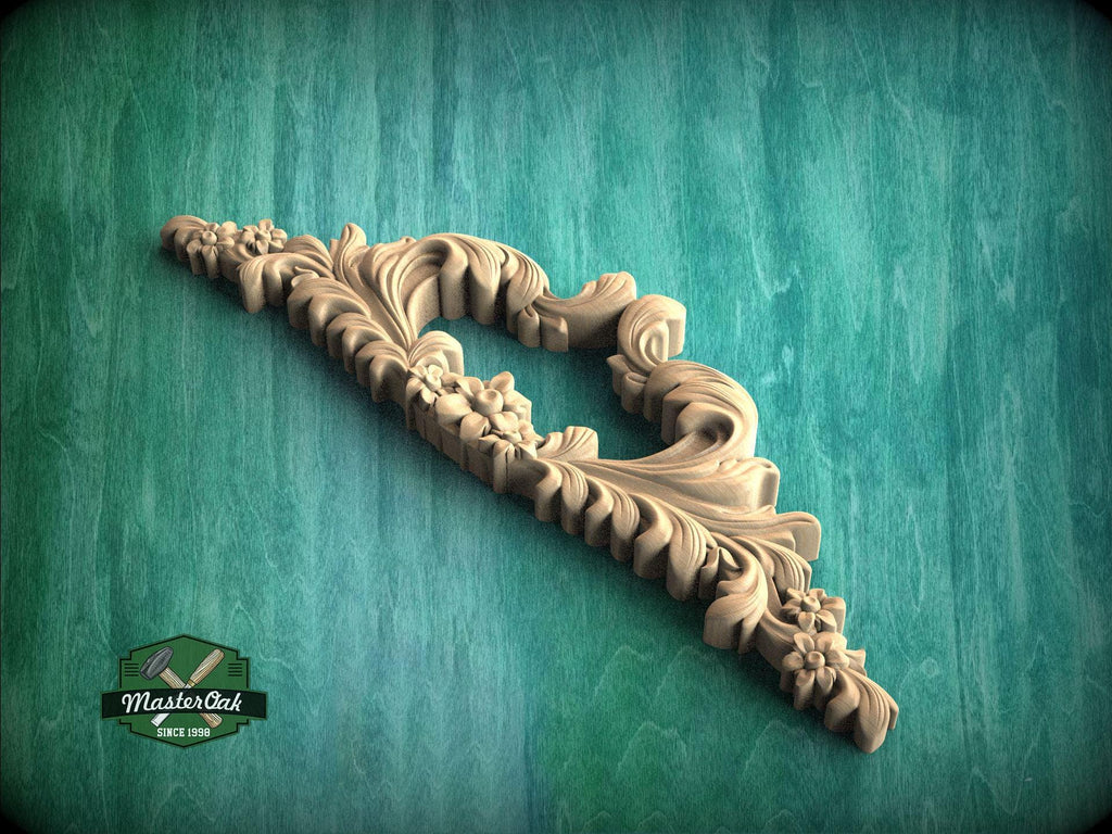 Scrolled Floral Crest for Furniture – Baroque-Style Wooden Applique
