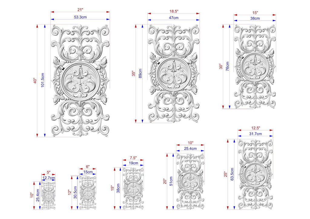 Vertical Filigree Carved Wood Onlay – Intricate Furniture Applique, 1pc, Unpainted, Home Wall Embellishments, Furniture Carving, Wood Onlays