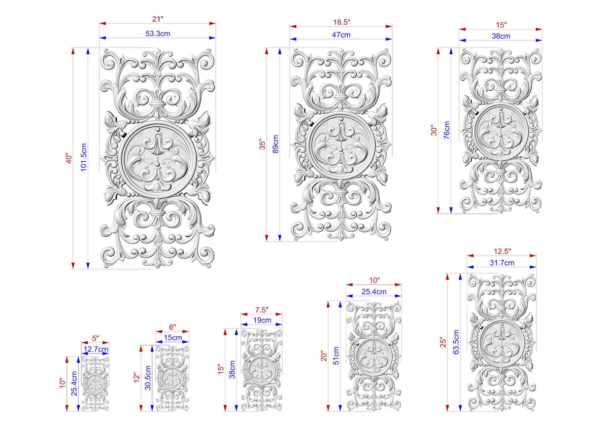 Vertical Filigree Carved Wood Onlay – Intricate Furniture Applique, 1pc, Unpainted, Home Wall Embellishments, Furniture Carving, Wood Onlays