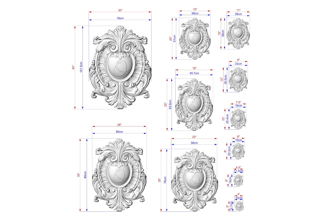 Personalized Classic Wooden Shield Onlay, Artisanal Baroque Flourishes for Interiors, 1 pc, Unpainted, Home Wall Decor, wooden trims