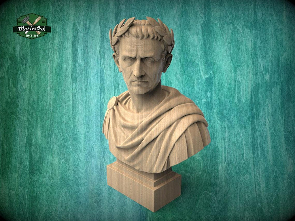 Julius Caesar Bust | Carved and Hand-Finished Wood Statue | Roman Emperor Gift