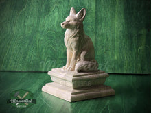 Load image into Gallery viewer, Sitting Fox #2 made of wood, Wooden Finial for Staircase Newel Post, Wood Carved Fox Statue, Rustic Woodland Animal Accent, 1pc, Unpainted
