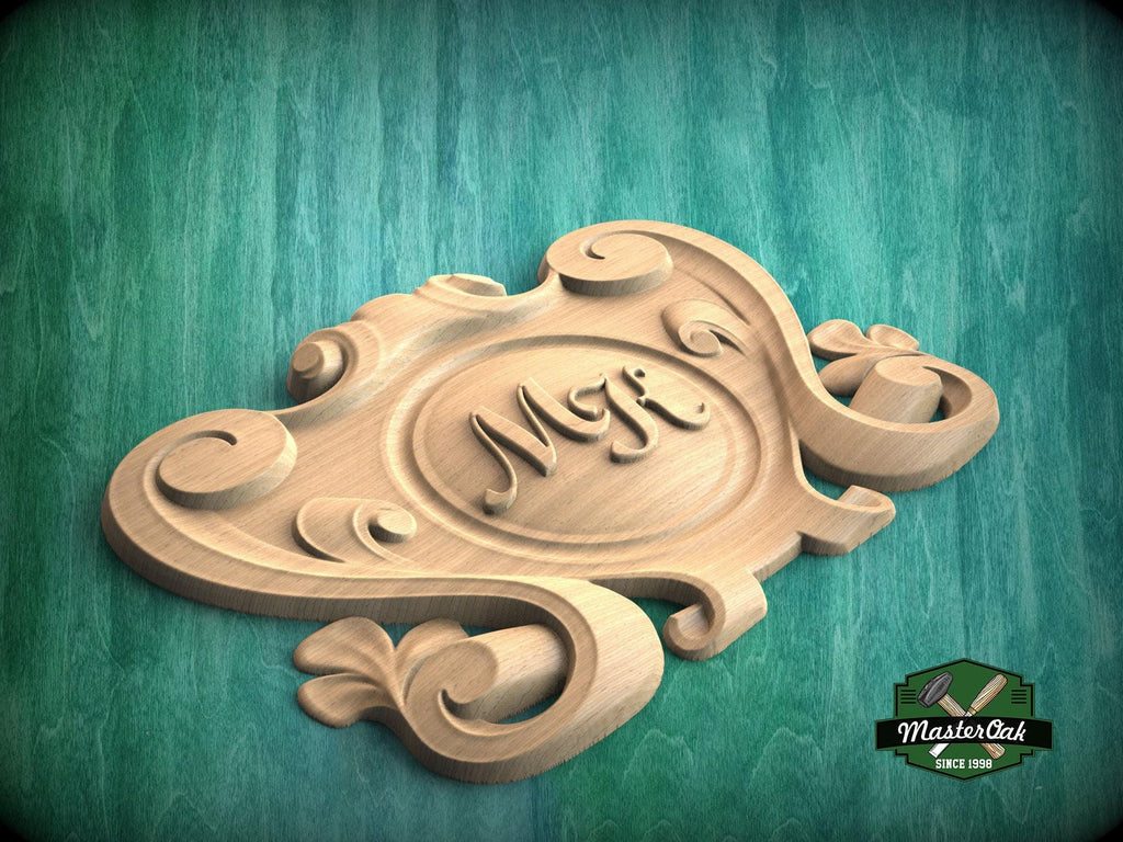 Personalized Carved Onlay, Central Wooden Cartouche for Luxury Decor, 1 pc, Unpainted, Home Wall Embellishments, wooden trims