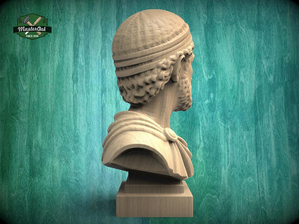 Hannibal Barca Bust, Hand-Finished Wood Sculpture | Ancient Military Decor