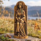 Freya Cat Altar Statue, Oak Norse Mythology Sculpture, Seated Scandinavian Goddess, Viking Witch Decor, Nordic Pagan Gift