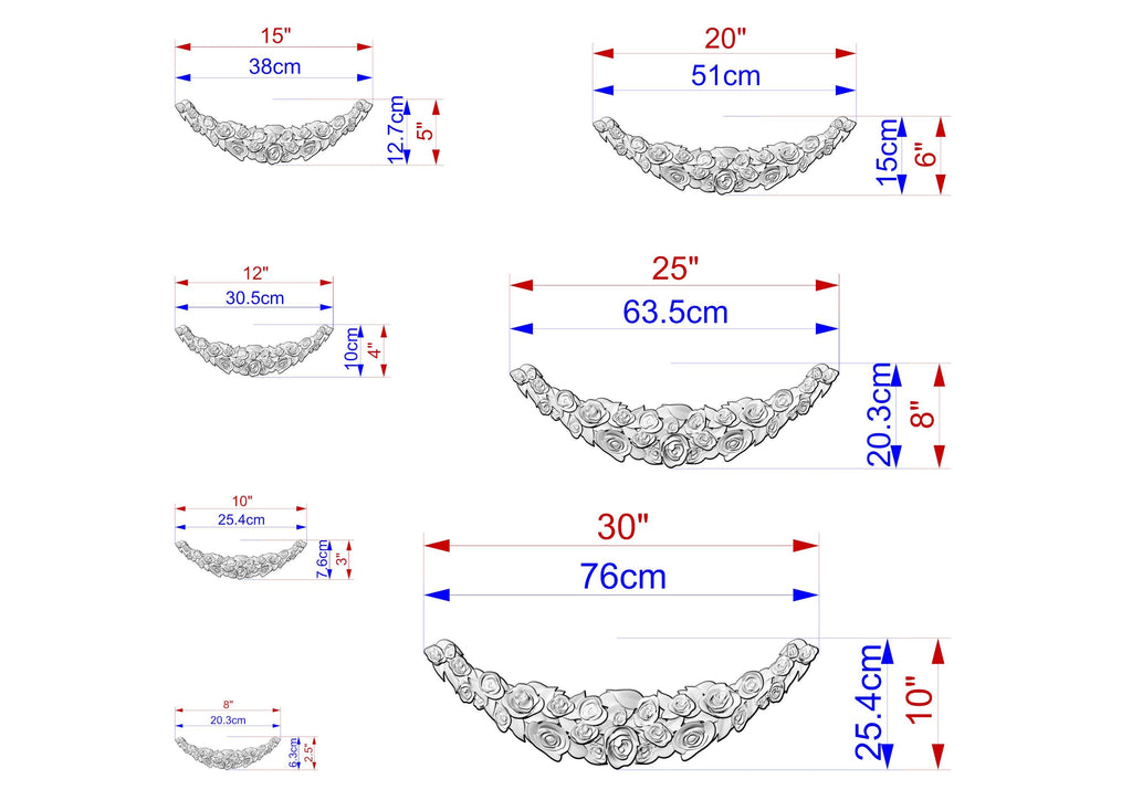 a series of images depicting various sizes of a decorative piece, likely a necklace or pendant. The images are labeled with their respective sizes in centimeters, ranging from 10 to 76 centimeters. The images are arranged in a grid format, with each row representing a different size and the columns representing the different images. The images are labeled with their respective sizes, providing a clear visual representation of the different sizes of the decorative piece.