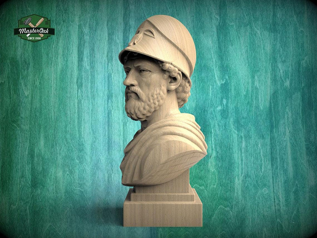 Pericles Bust, Hand-Finished Wood Sculpture | Ancient Athens Decor
