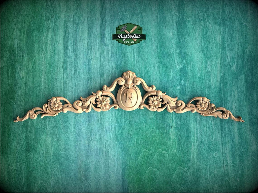Personalized Classic Flourishes: Carved Wooden Onlay with Floral Elegance for Timeless Style, 1pc, Unpainted, Floral Medallion Onlay