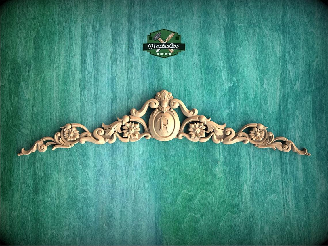 Personalized Classic Flourishes: Carved Wooden Onlay with Floral Elegance for Timeless Style, 1pc, Unpainted, Floral Medallion Onlay
