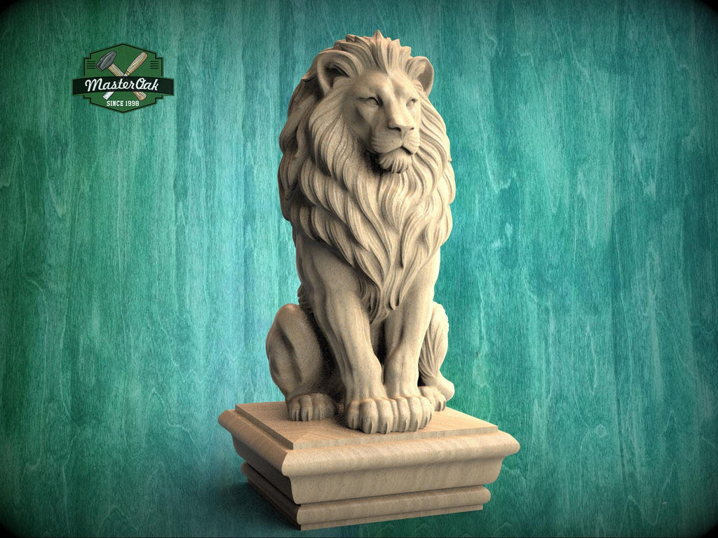 Carved Wooden Lion Newel Finial – Lion Bed Post Topper for Stair Post or Bed Frame