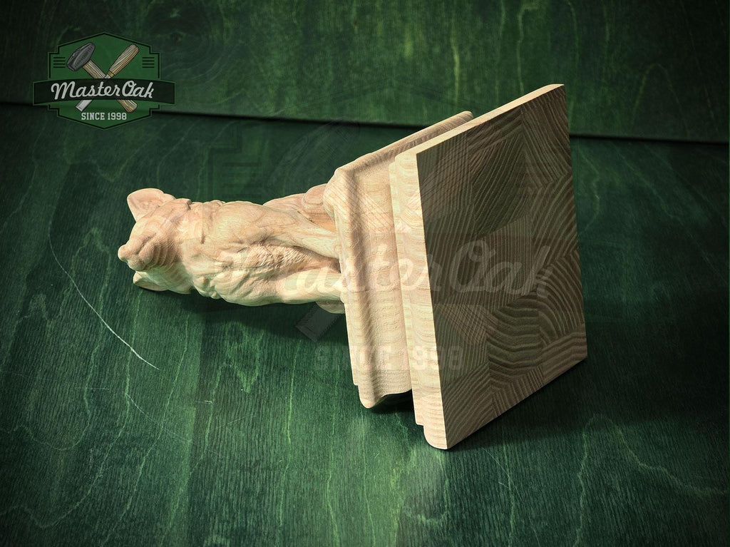Sitting Fox #2 made of wood, Wooden Finial for Staircase Newel Post, Wood Carved Fox Statue, Rustic Woodland Animal Accent, 1pc, Unpainted
