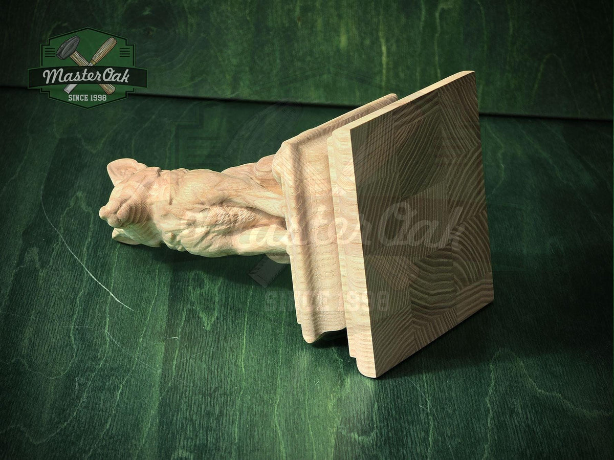 Sitting Fox #2 made of wood, Wooden Finial for Staircase Newel Post, Wood Carved Fox Statue, Rustic Woodland Animal Accent, 1pc, Unpainted