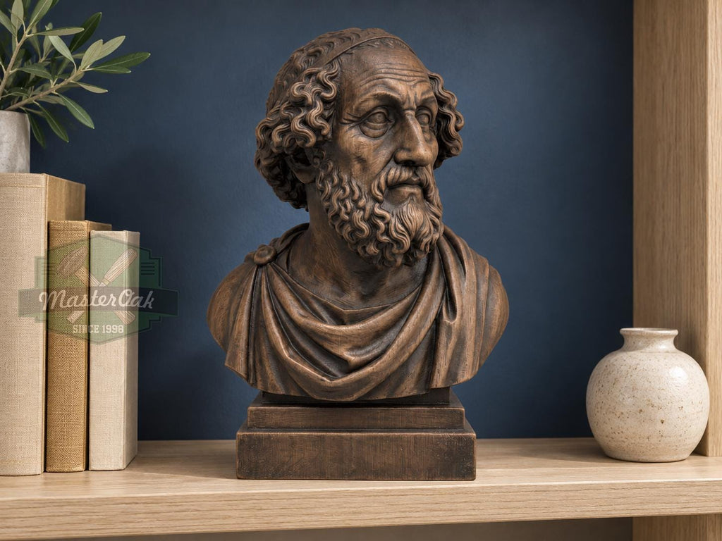 Homer Bust | Carved & Hand-Finished Wood Statue | Gift for Literature Lovers