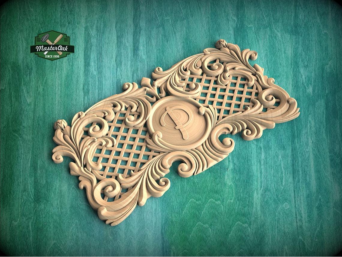 Personalized Carved Wooden Lattice Panel, Classical Design Element, Carved Wood Onlay, 1pc, Unpainted, Furniture Carving, Wood Onlay