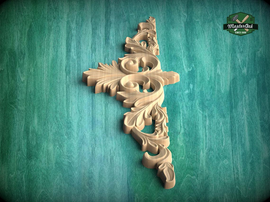 A decorative wooden carving in the shape of a cross is displayed against a green textured background.