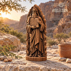 Moses Statue with Rocky Backdrop, Oak Wood Ten Commandments Sculpture, Biblical Prophet Figurine, Judaica Decor, Religious Gift