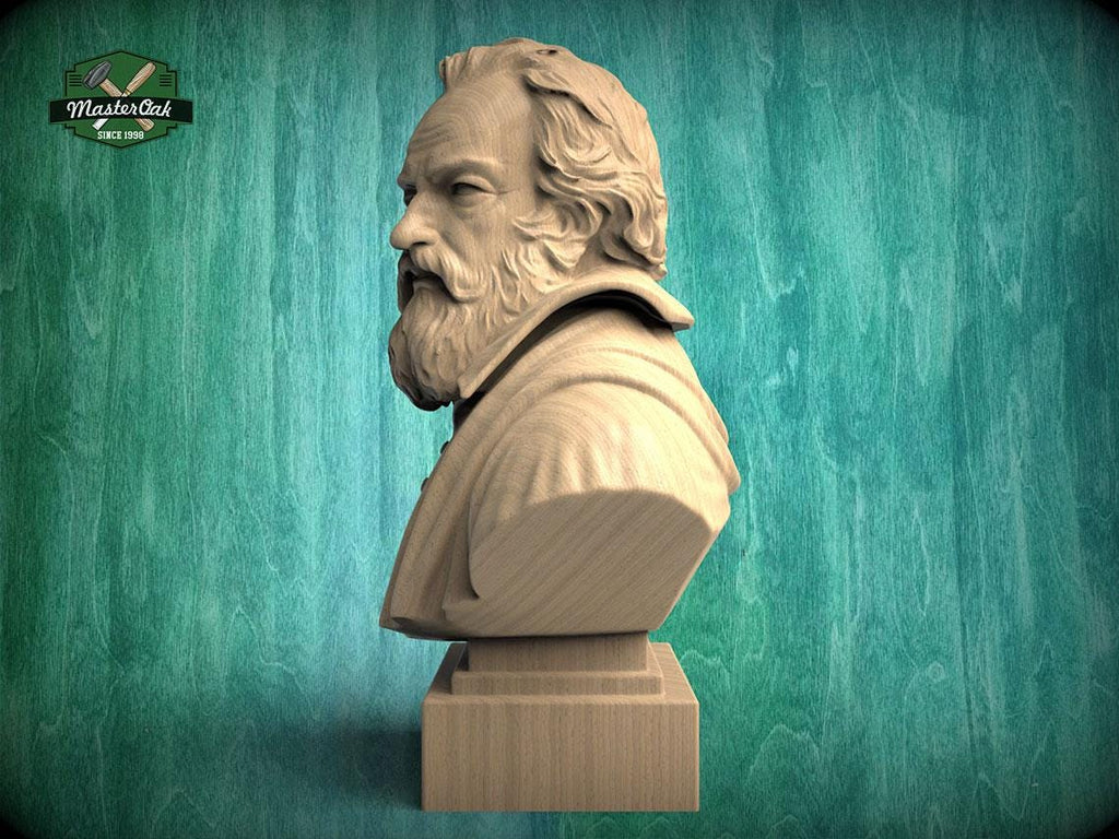 Galileo Galilei Bust, Hand-Finished Wood Sculpture | Astronomy & Science Decor