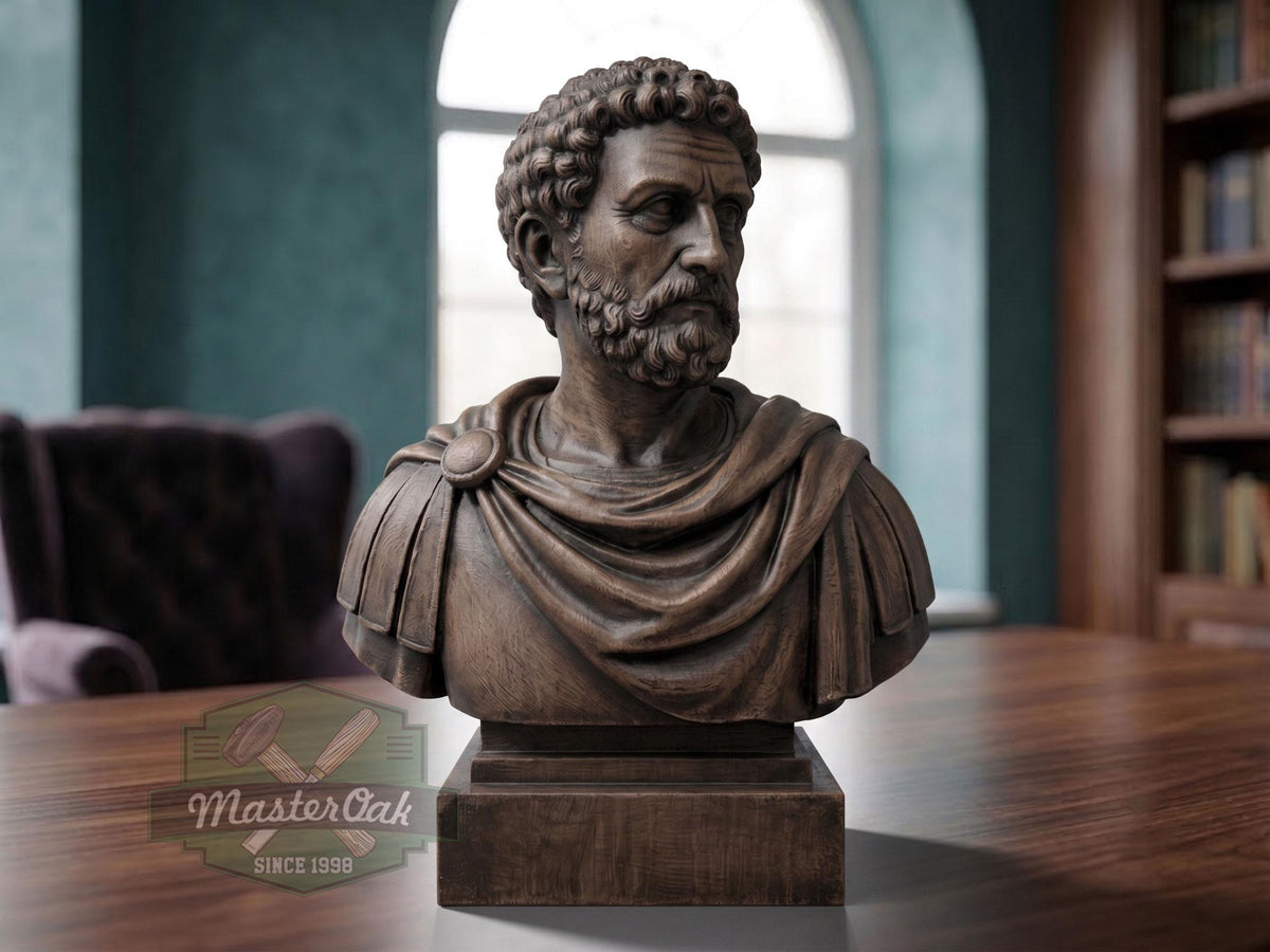 Marcus Aurelius Bust, Hand-Finished Wood Sculpture | Stoic Philosophy Decor