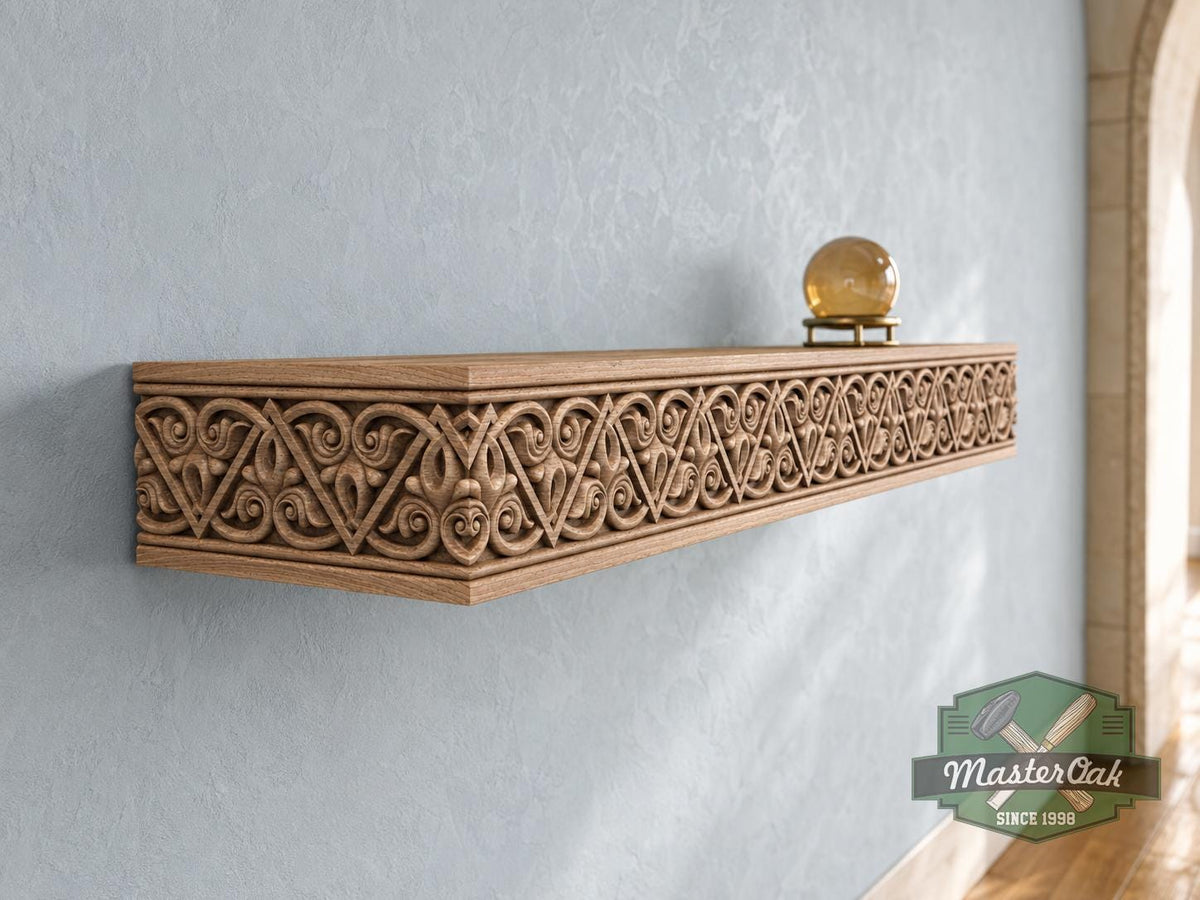 Carved Solid Oak Wall Shelf with Gothic Arch Pattern, Ornate Floating Shelf, Decorative Wood Display Shelf, Medieval Home Decor