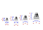 five frog statues of varying sizes, each with a corresponding measurement scale. The statues are arranged in a row, with the largest statue on the left and the smallest on the right. The measurements are provided in centimeters, with the largest statue being 20.3 cm and the smallest being 8 cm.