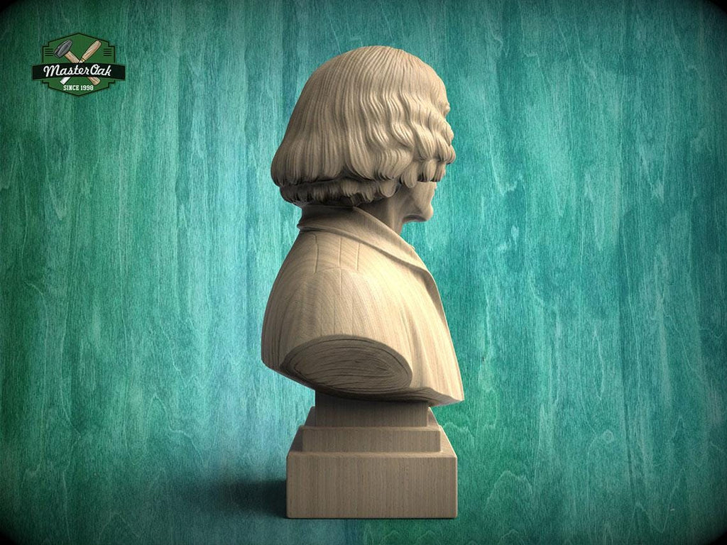 Nicolaus Copernicus Bust, Hand-Finished Wood Sculpture | Astronomy Decor