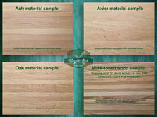 Load image into Gallery viewer, The image is a collage of four different wood samples, each with a label indicating the type of wood used.

