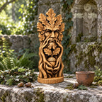 Green Man Acorn Keeper, Oak Wood Tree Spirit Statue, Leaf Face and Twisted Roots Sculpture, Woodland Decor, Pagan Altar Gift