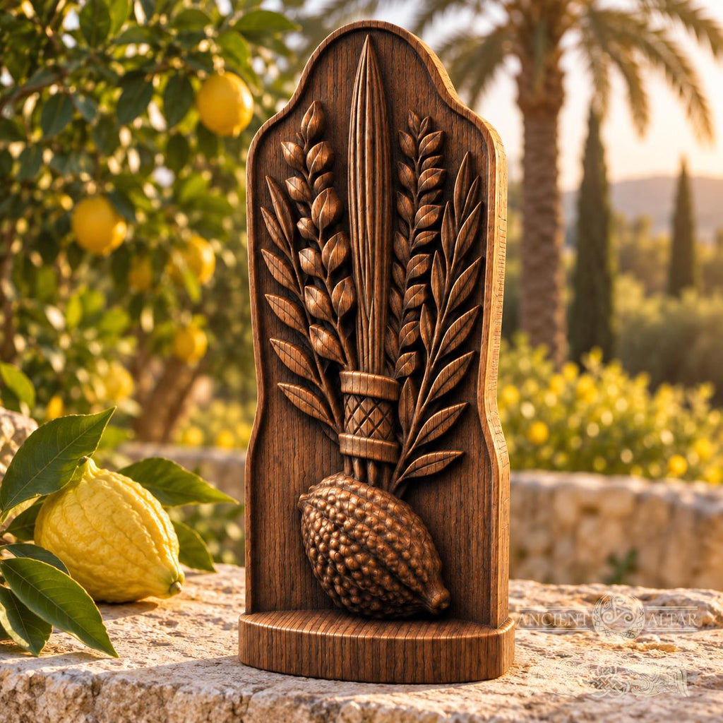 Lulav and Etrog Oak Wood Sculpture, Four Species Botanical Relief, Sukkot Decor, Judaica Art, Jewish Holiday Gift