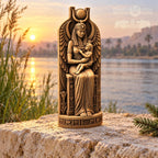 Isis and Horus Figurine, Egyptian Mother and Child Statue, Oak Wood Altar Decor, Seated Goddess Sculpture, Kemetic Gift