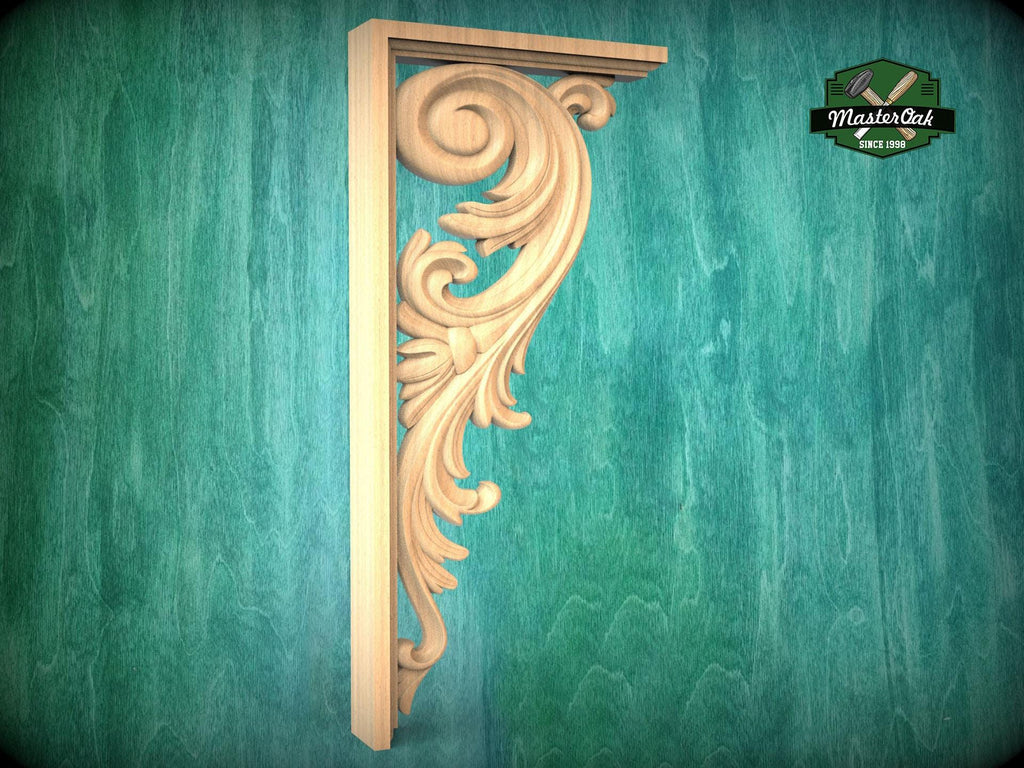 Ornate Wooden Doorway Corner Bracket with Acanthus Scrolls