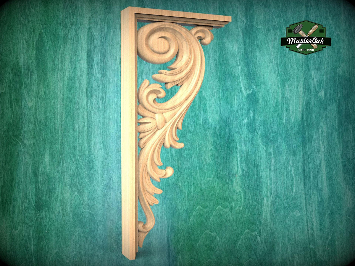 Ornate Wooden Doorway Corner Bracket with Acanthus Scrolls