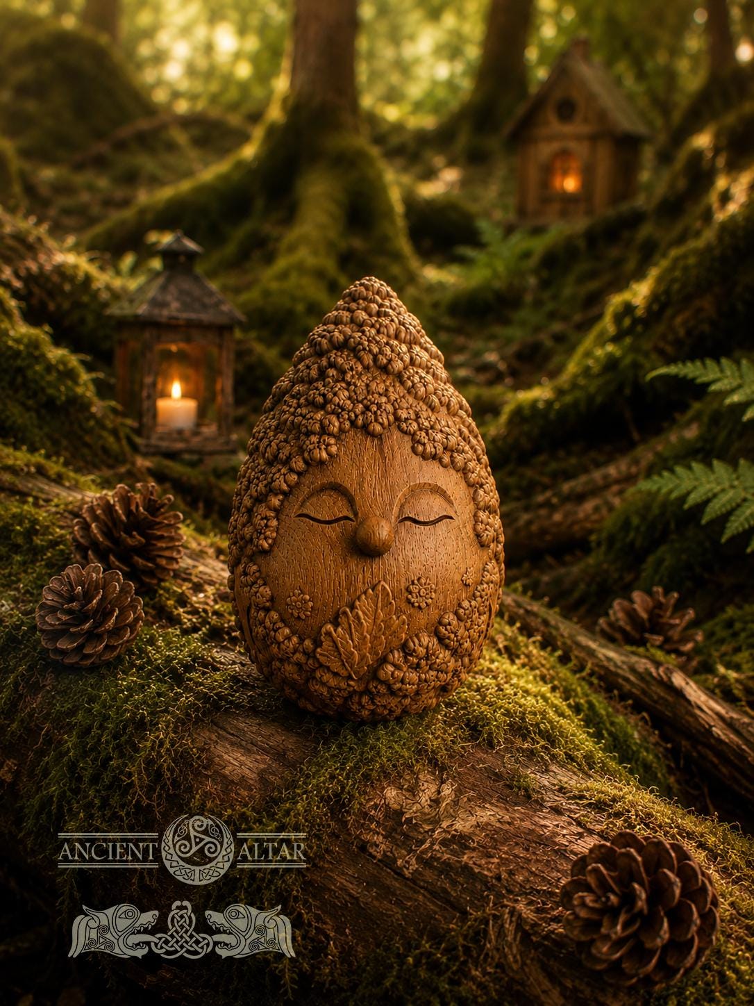 Moss Hermit Figurine, Carved Oak Forest Spirit, Woodland Guardian Statue, Cottagecore Decor, Nature Lover Gift, 2.76 Inch
