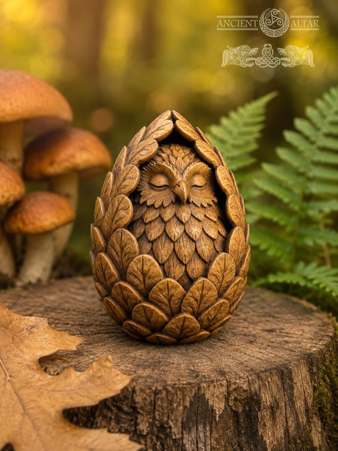 Oak Owl Guardian Figurine, Wooden Forest Spirit, Nursery Decor, Woodland Baby Room Gift, Sleeping Owl Statue, Good Luck Charm