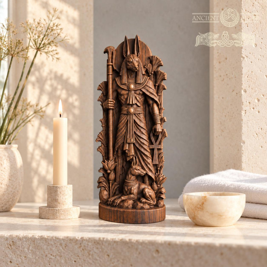 Carved Anubis Statue – Egyptian God of the Afterlife, Pagan Altar & Ancient Egypt Home Decor