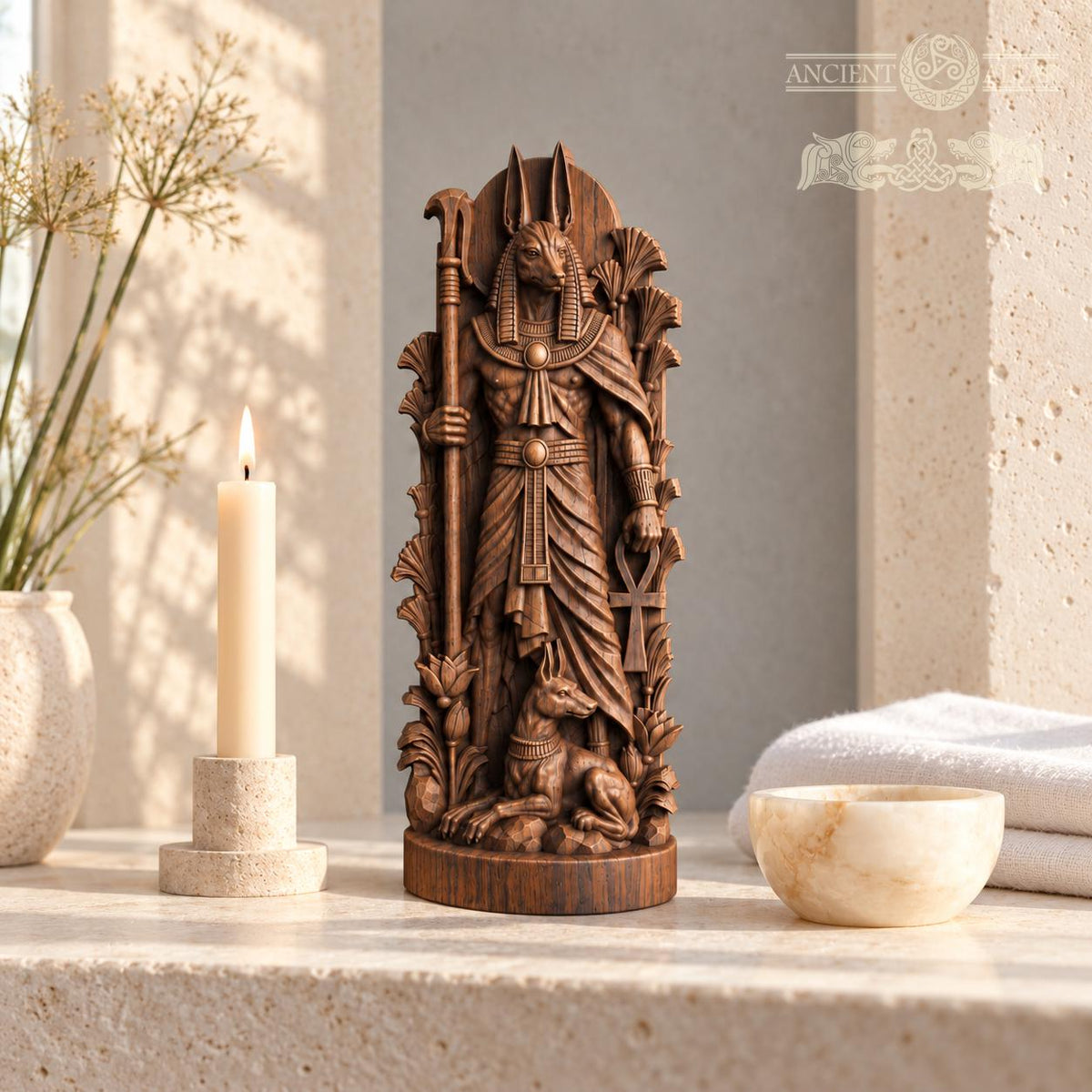 Carved Anubis Statue – Egyptian God of the Afterlife, Pagan Altar & Ancient Egypt Home Decor