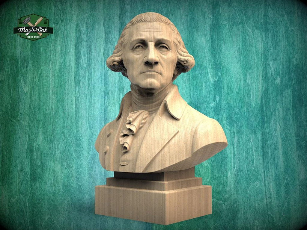 George Washington Bust, Hand-Finished Wood Sculpture | 1st President Decor
